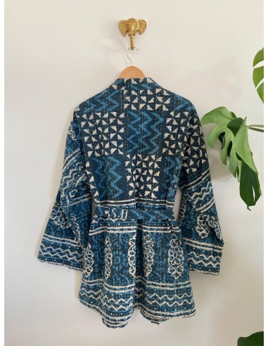 Kimono Block Printing Bleu Court livraison gratuite