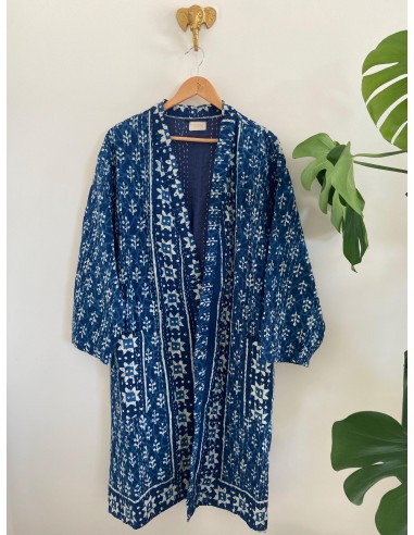 Kimono Block Printing Bleu Long shop