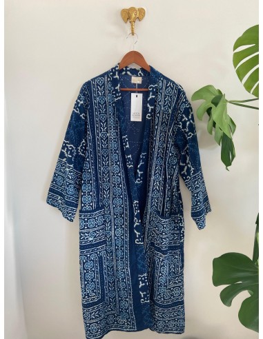 Kimono Block Printing Bleu Long online