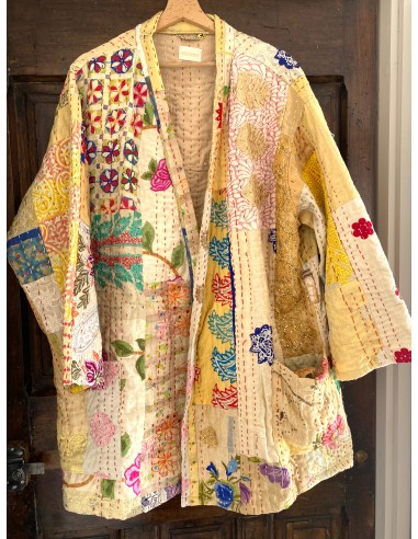 Kimono patchwork Brodé Unique Crème l'évolution des habitudes 