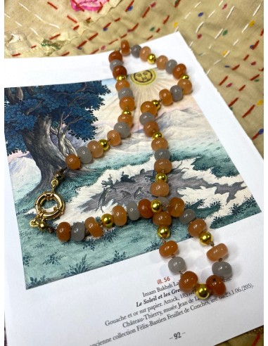 Collier en Quartz Orange et Gris pas cher chine