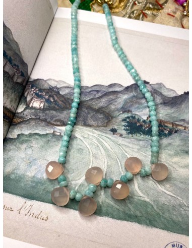 Collier en Amazonite et calcédoine rose la colonne vertébrale