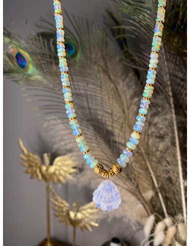 Collier en opale d’Ethiopie AAA et coquillage en pierre de lune Comment ça marche