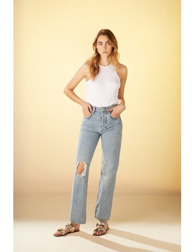 High-waisted straight-leg washed denim ou a consommer sur place