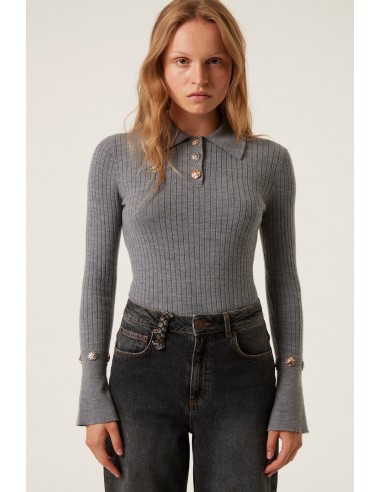 Ribbed wool polo collar sweater ou a consommer sur place